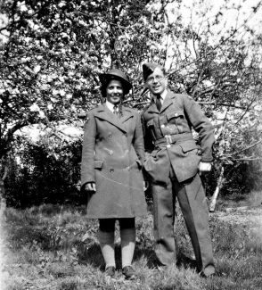 Peter's sister Joan in Women's Land Army uniform and Peter's brother George in RAF pilot's uniform, 1941