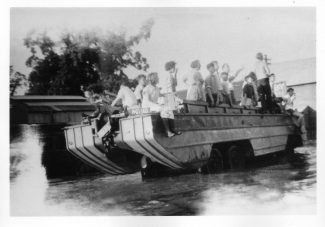 Probably the first community project carried out by Wickford Rotary Club. Two Founder members, Silva Carter and his son, Roy, had recently purchased a DUKW and then used it in the 1958 flood to assist stranded residents.
