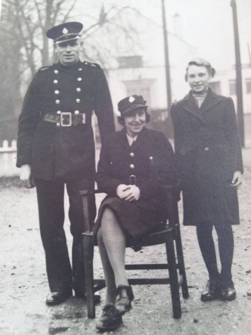 Fireman Samuel John Wright, Fire Woman Ethel Florence Wright and twelve year old daughter, Doreen Wright. Taken outside fire station, 1943. | Trevor Williams