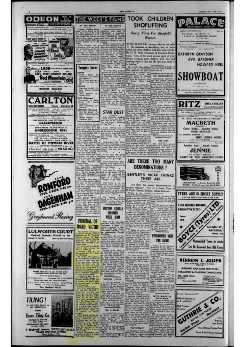 The Gazette, 29th September 1951, reporting the funeral of F. T. Evans.